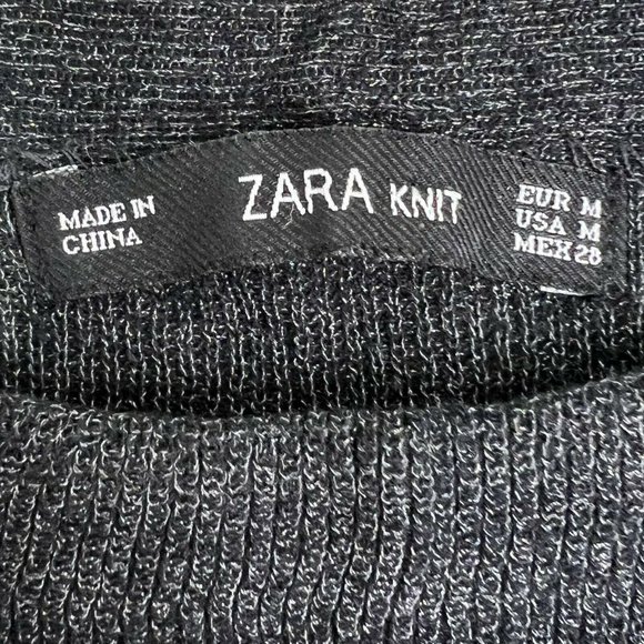 Zara Womens Black Metallic Crew Neck Pullover Asymmetrical Knit Sweater Sz M - Picture 8 of 9